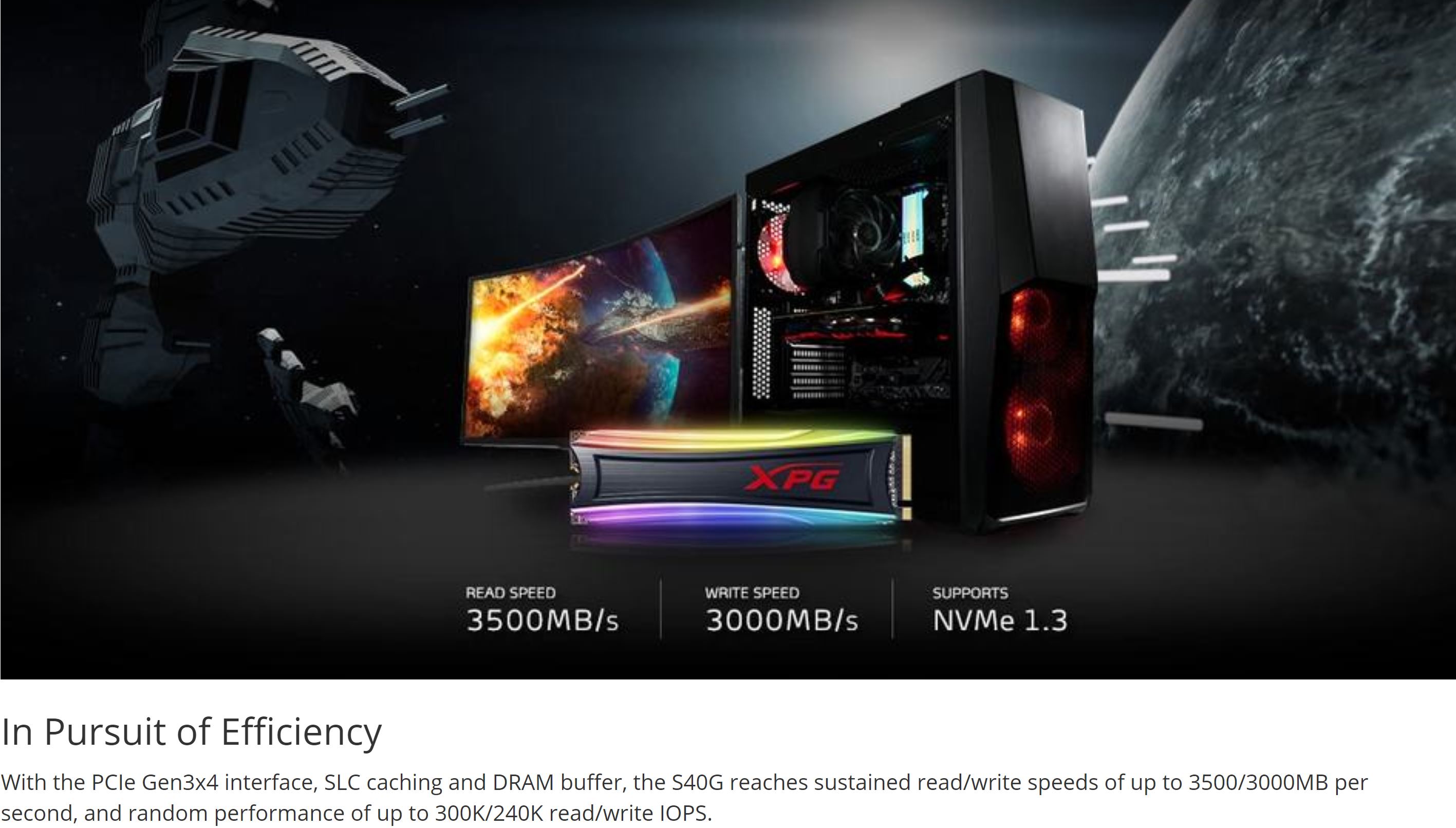 ADATA XPG Spectrix S40G 2TB RGB PCIe Gen3 M.2 2280 NVMe SSD (AS40G-2TT-C)