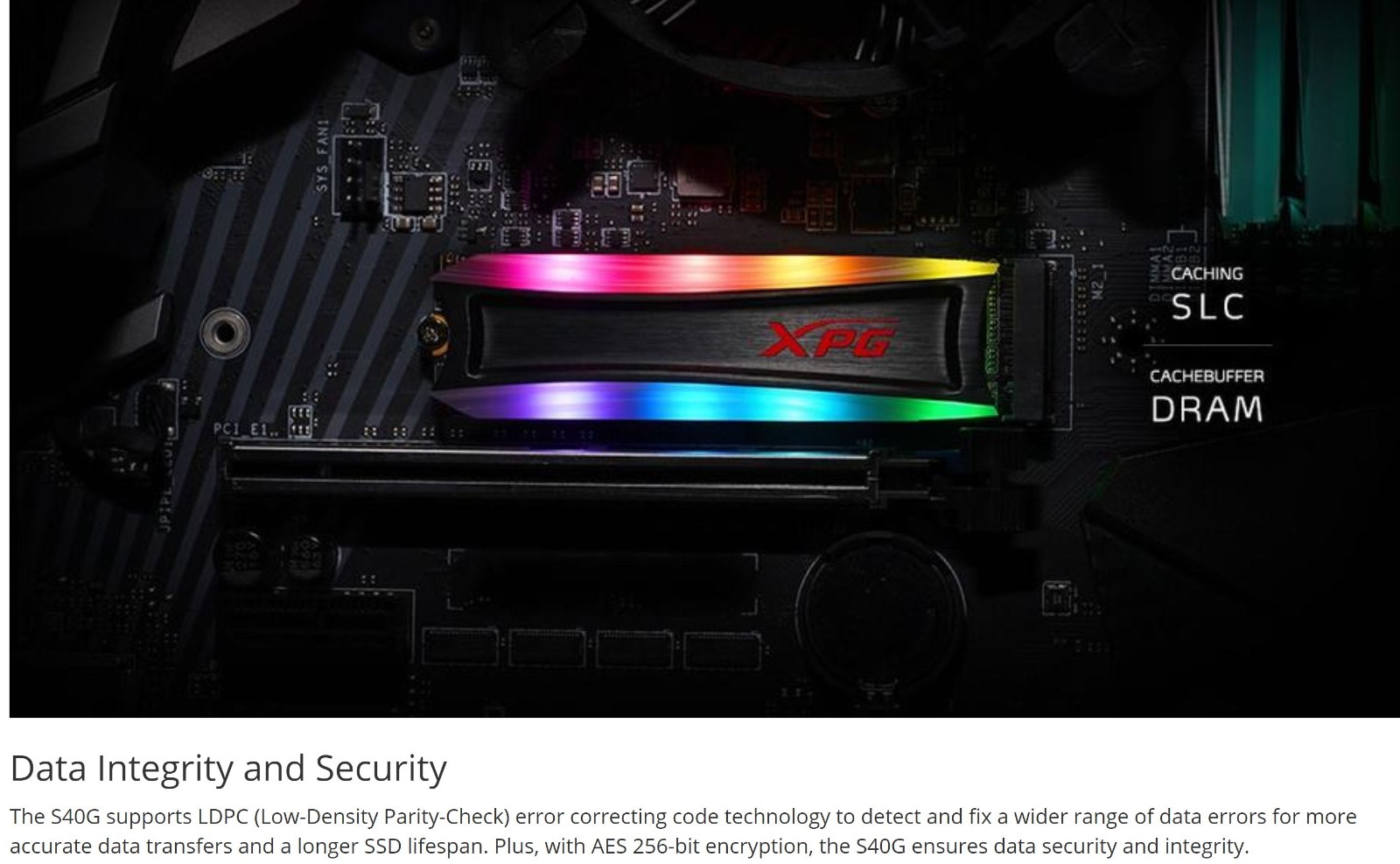 ADATA XPG Spectrix S40G 2TB RGB PCIe Gen3 M.2 2280 NVMe SSD (AS40G-2TT-C)