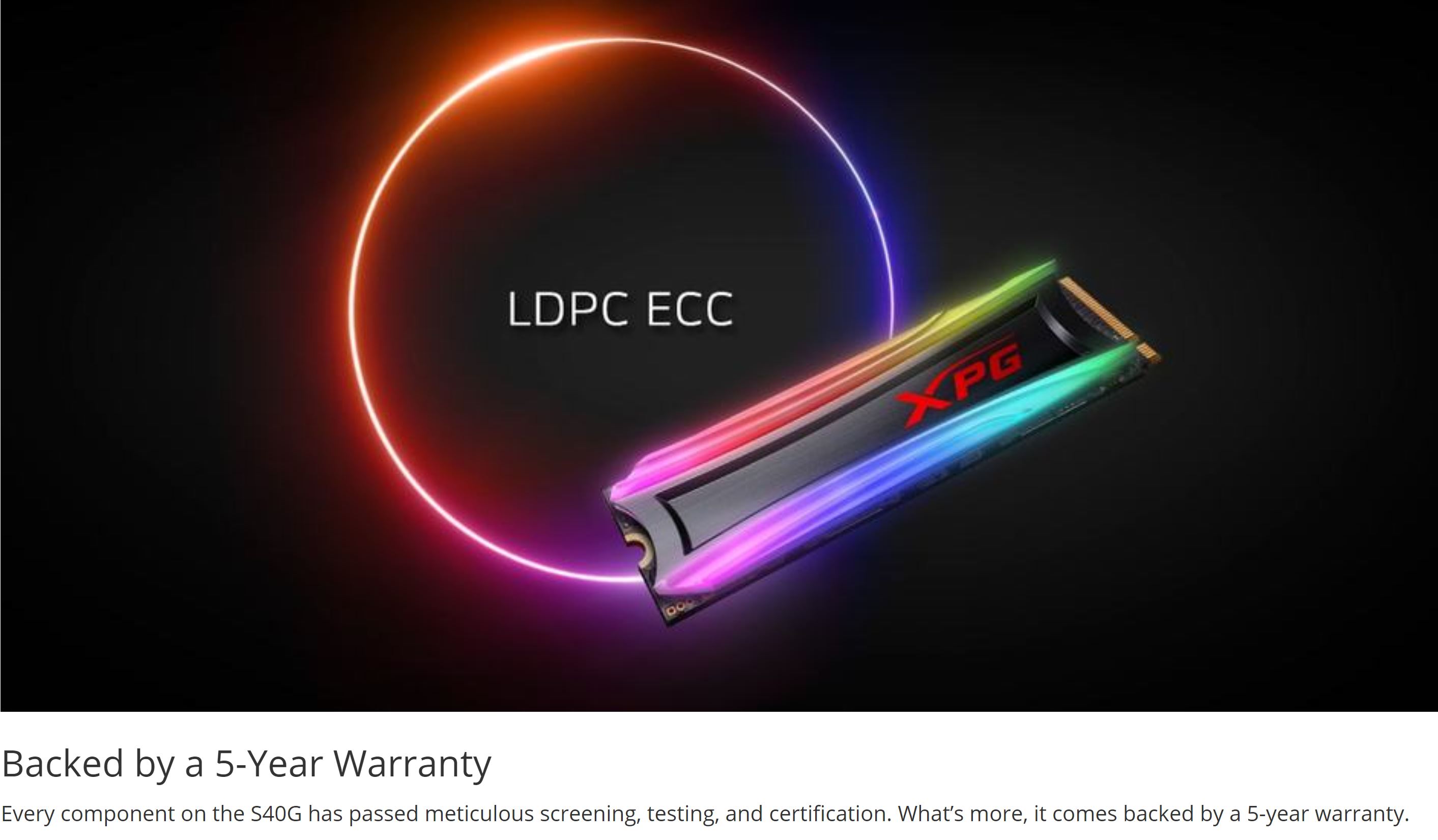 ADATA XPG Spectrix S40G 2TB RGB PCIe Gen3 M.2 2280 NVMe SSD (AS40G-2TT-C)