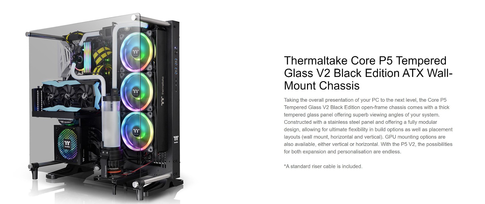 Thermaltake Core P5 V2 Tempered Glass Wall Mount ATX Case - Black (CA-1E7-00M1WN-05)