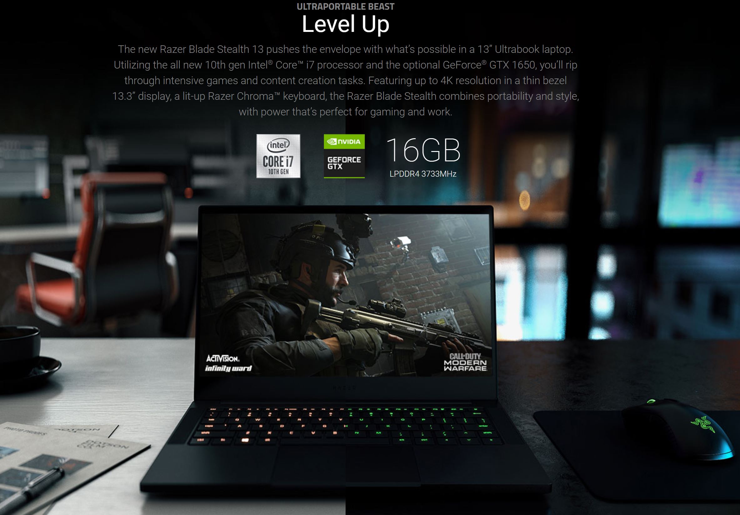 Razer Blade Stealth 13.3in UHD 4K i7 1065G7 GTX 1650 512GB SSD 16GB RAM W10H Gaming Laptop(RZ09-03101E52-R3B