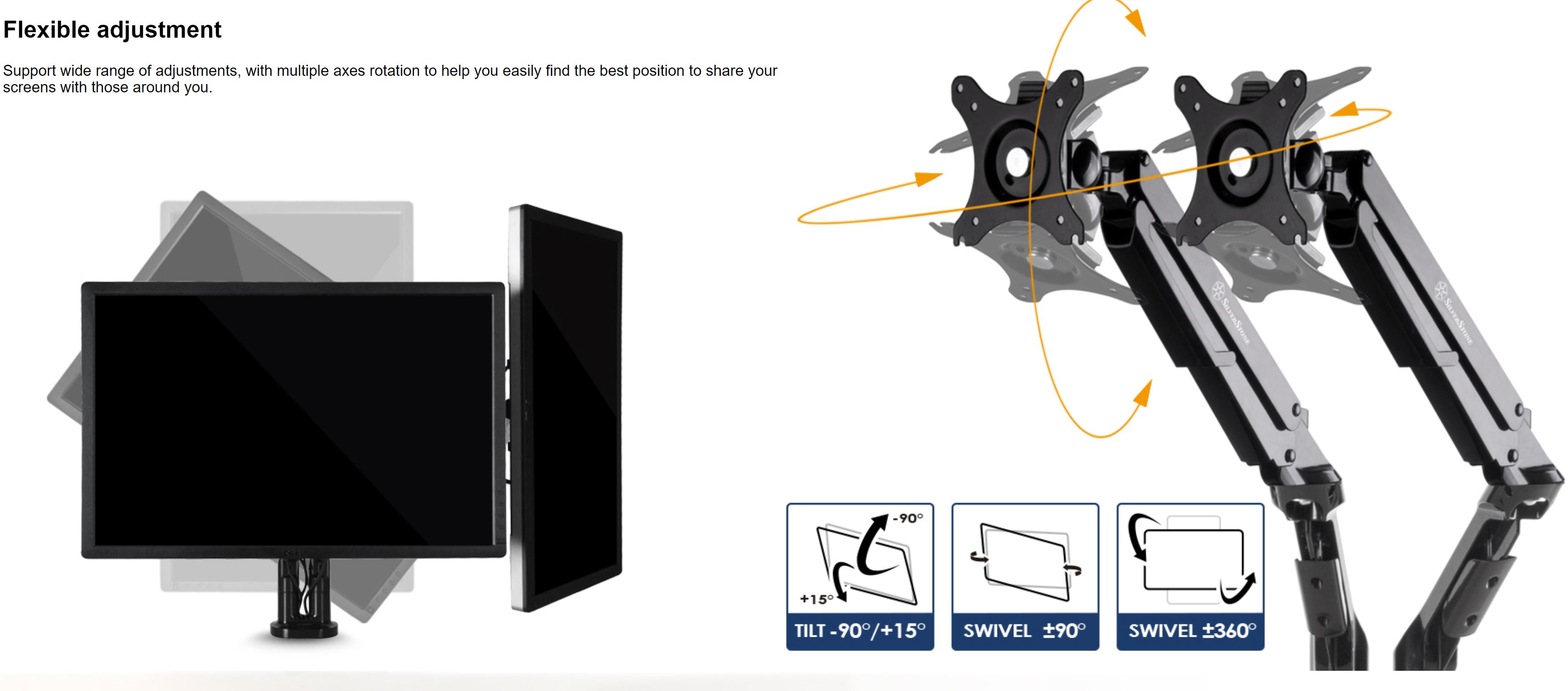 Silverstone ARM21 Gas Spring Dual Monitor Arm (SST-ARM21B)