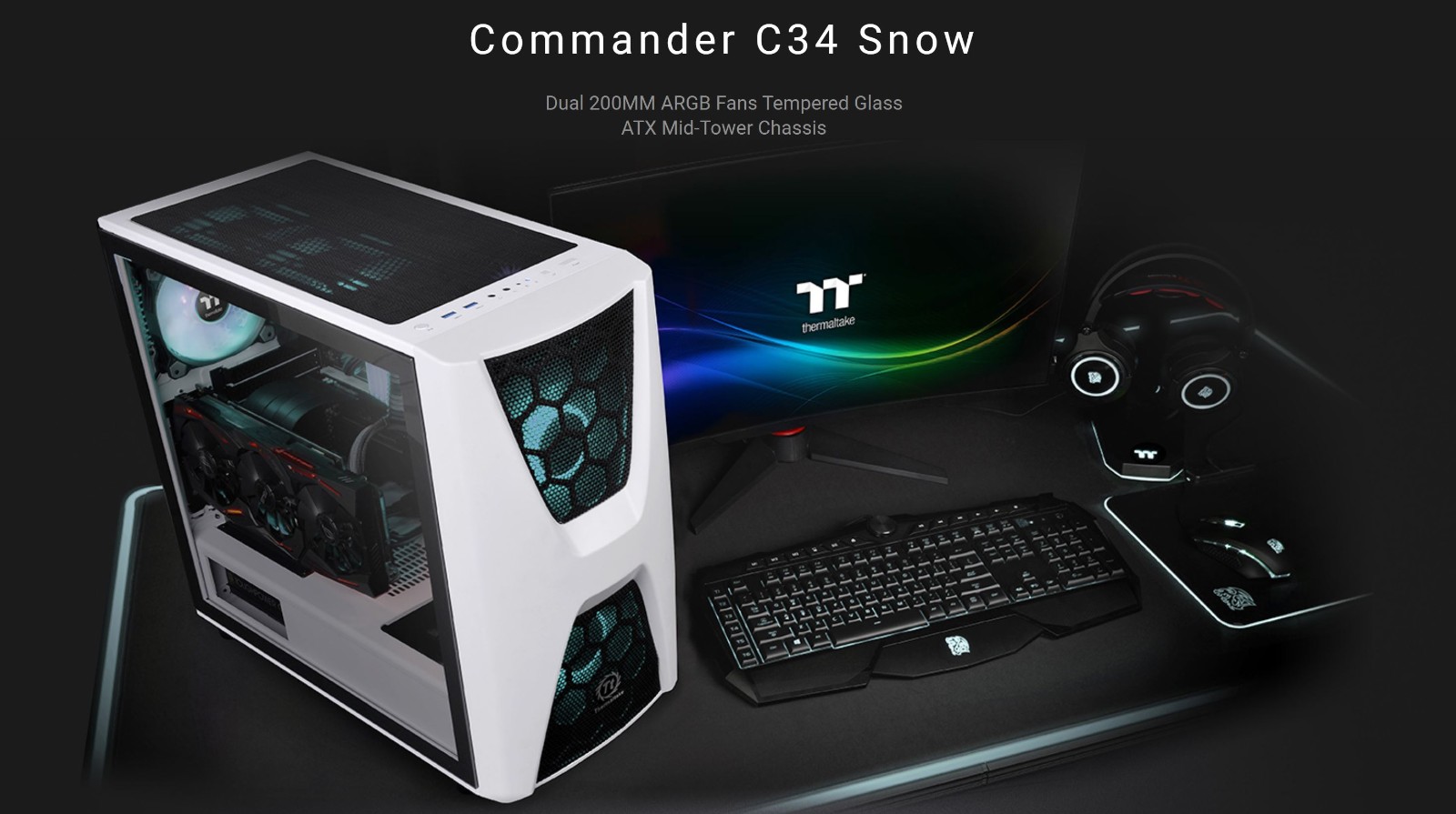 Thermaltake Commander C34 ARGB Tempered Glass Mid Tower ATX Case - Snow Edition (CA-1N5-00M6WN-00)