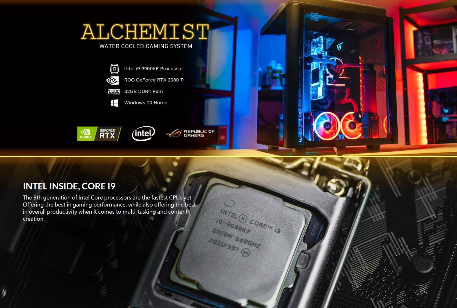 Thermaltake Alchemist LCGS Intel i9 9900KF RTX 2080 TI 32GB 500GB SSD + 2TB HDD Liquid Cooling Gaming System (CA-4V1-00D1WA-00)