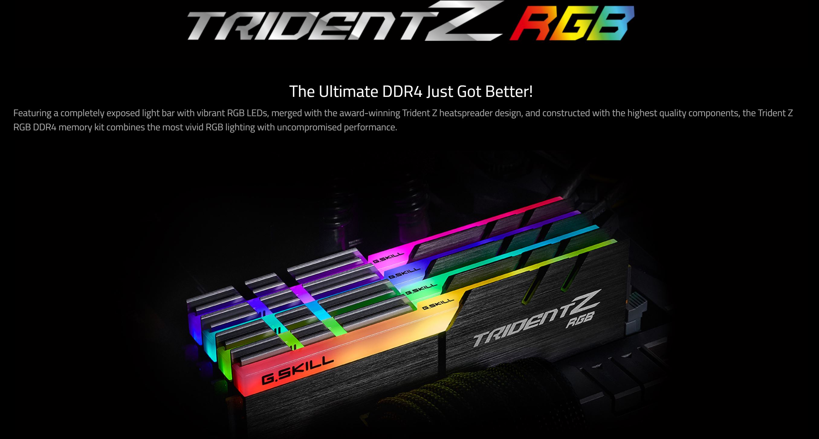 G.Skill 64GB (4x16GB) F4-3200C14Q-64GTZR Trident Z RGB 3200MHz CL14 DDR4 RAM - Black