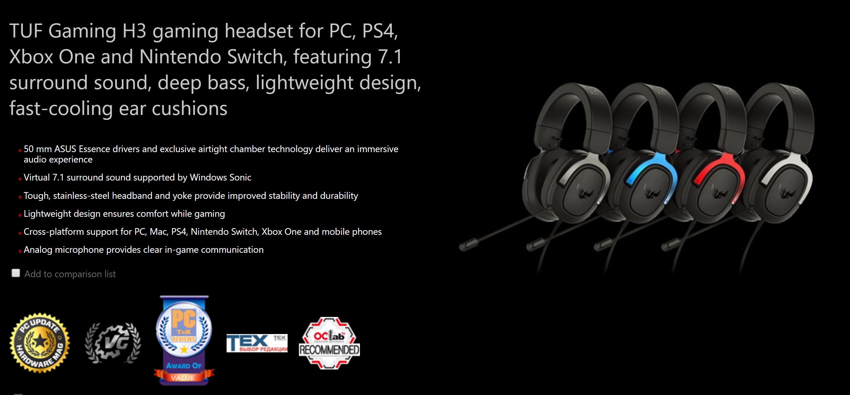 Asus TUF Gaming H3 Wired Gaming Headset - Gun Metal