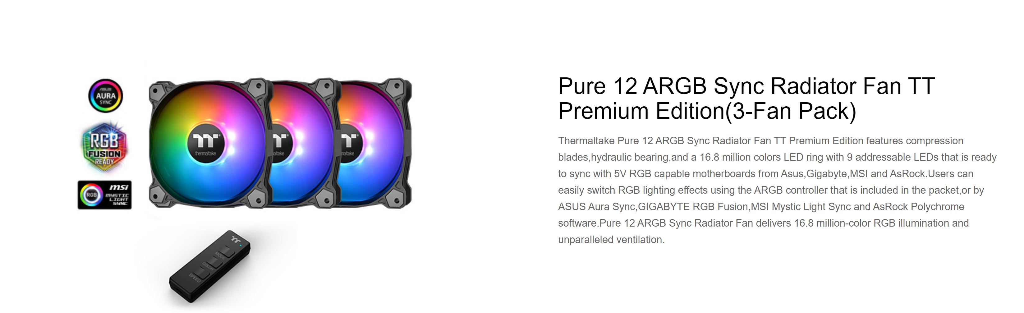 Thermaltake Pure 12 120mm ARGB Sync Radiator Fan TT Premium Edition - 3 Pack