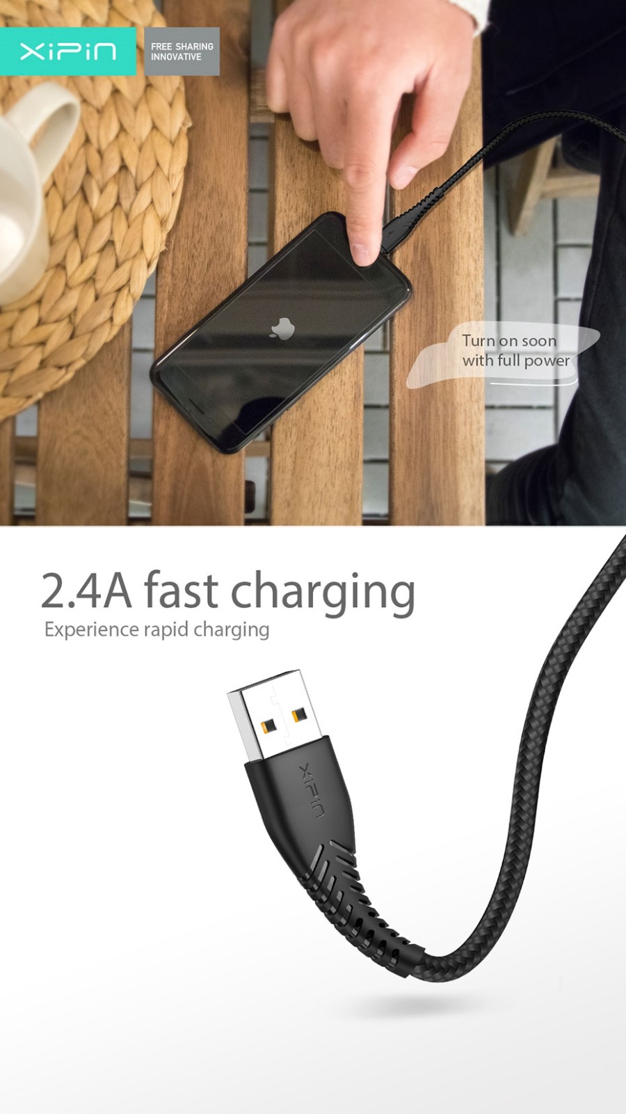 Xipin 1.2m USB A to Micro USB Charging Cable