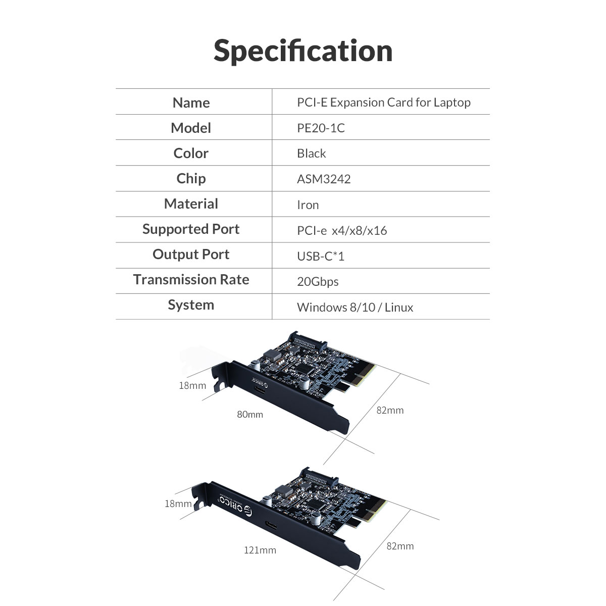 Orico USB 3.2 Type C PCIe Expansion Card