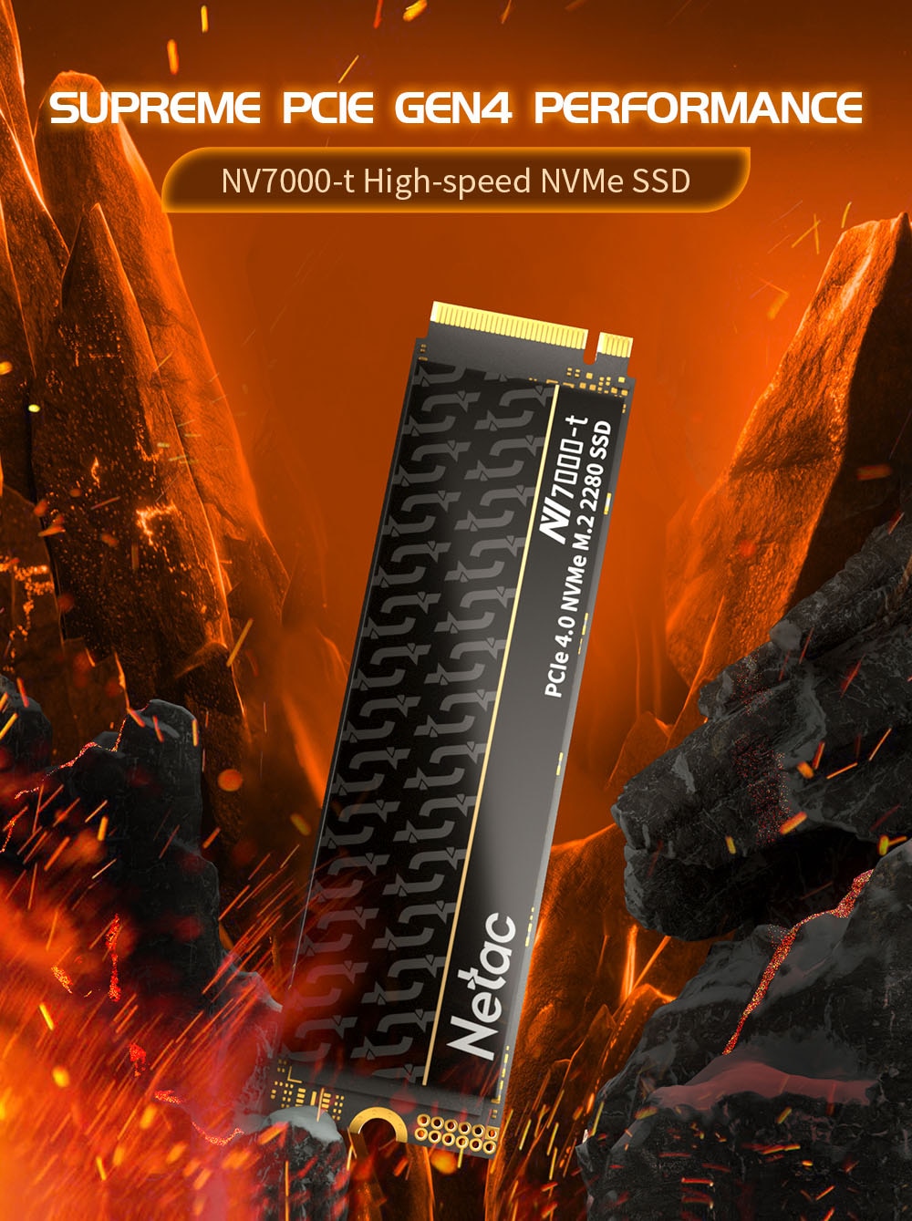 Netac NV7000-t PCIe 4 x4 M.2 2280 NVMe 3D NAND SSD 4TB, R/W up to 7300/6700MB/s, with heat spreader