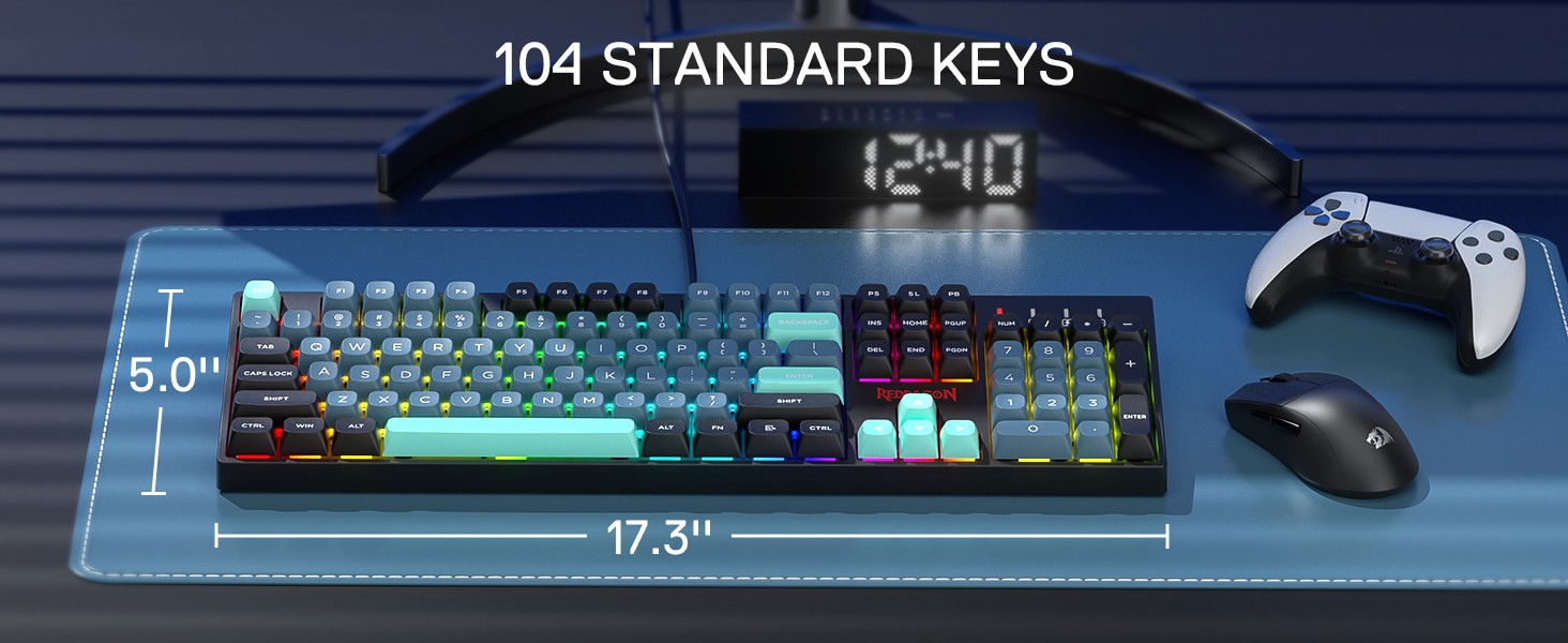 Redragon K582 SE Wired RGB Gaming 104 Keys Mechanical Mixed Color Round PBT Keycaps Dynamic 16.8M RGB Backlit Linear Red Switch Keyboard