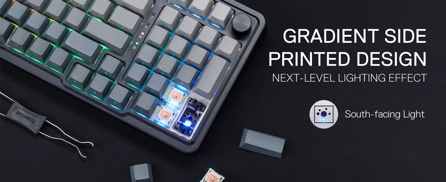 Redragon K686 PRO 98 Keys Wireless Gasket RGB Gaming 3-Mode Win/Mac Mechanical 5-Layer Noise Dampening Keyboard，Hot-Swap in Linear Red Switch, Blue Hi