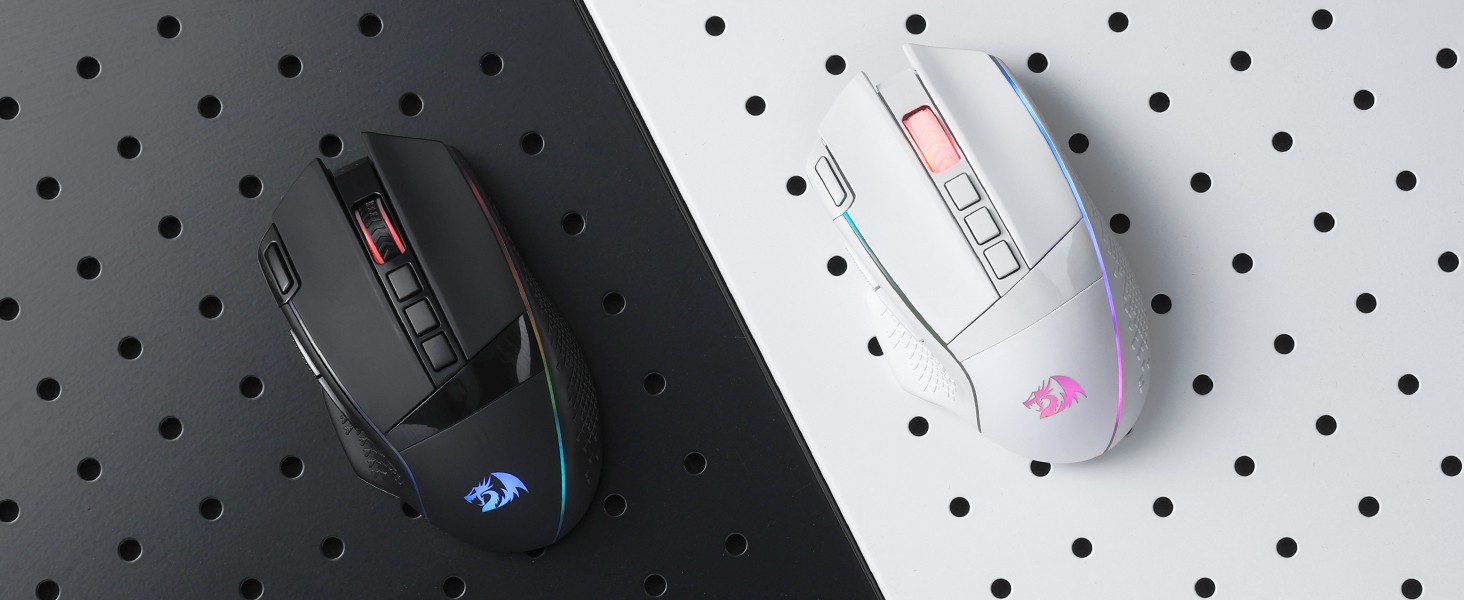 Redragon M991 Wireless Gaming Mouse, 26000 DPI 3-Mode Gamer Mice Rapid Fire Key, 9 Macro Buttons, Powerful Capacity and RGB Backlight, White