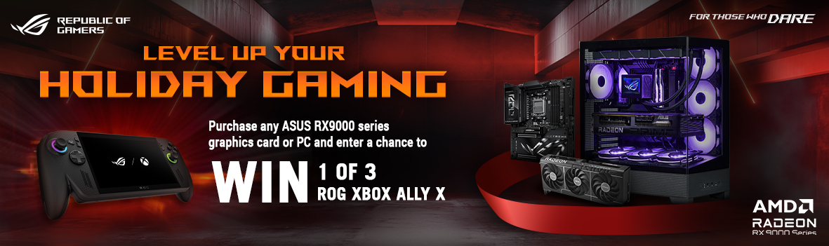 Win 1 of 3 ROG Ally X! Buy ASUS RX9000 Series Graphics Cards or PC Builds This Holiday Season