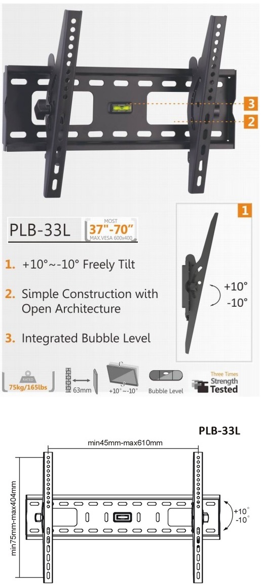 Brateck Plasma/LCD TV Wall Mount Bracket up to 63' 75 kg (BT-PLB-33L)