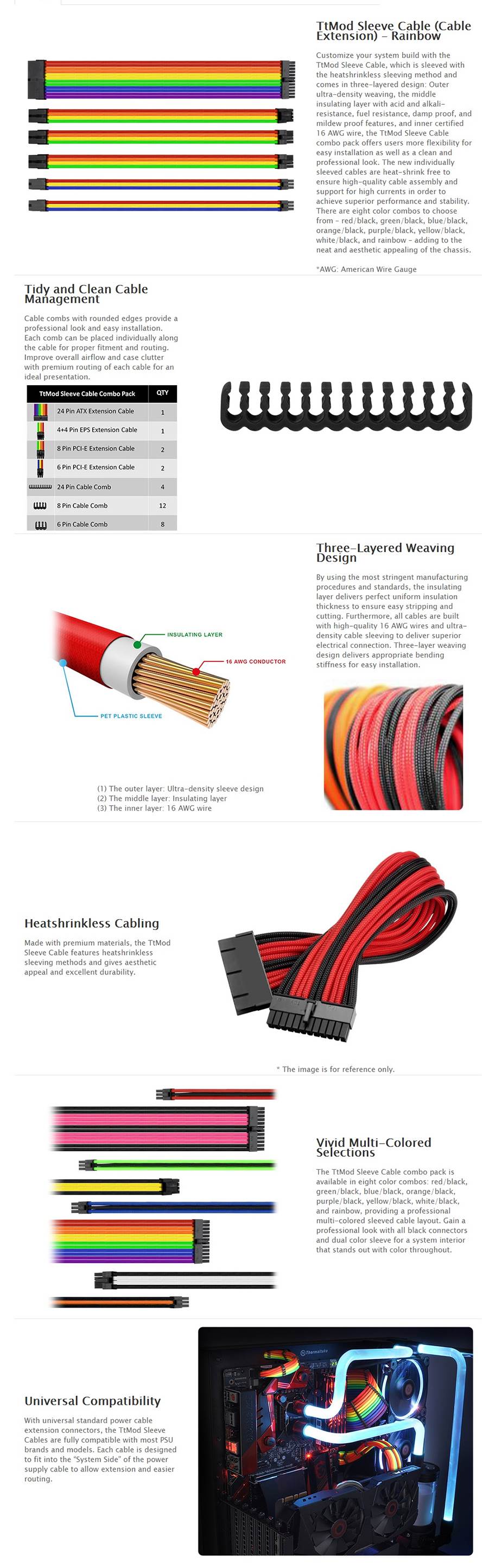 Thermaltake TTMod Sleeved Extension Cable Kit - Rainbow