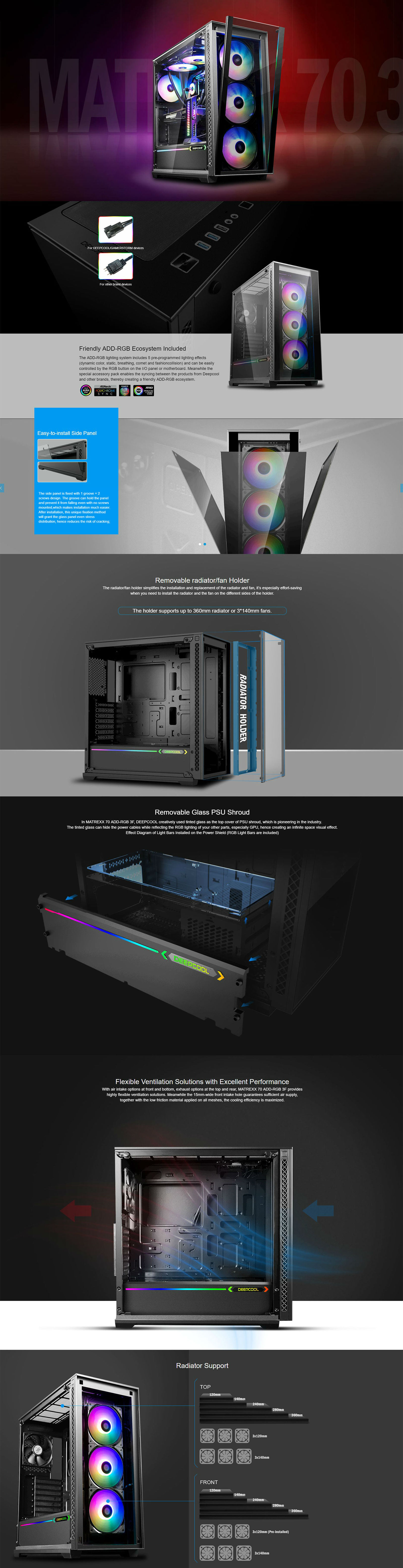 Deepcool Matrexx 70 3F RGB Tempered Glass Mid Tower EATX Case