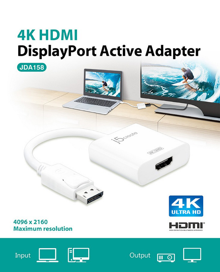 j5create 4K HDMI DisplayPort Active Adapter (JDA158)