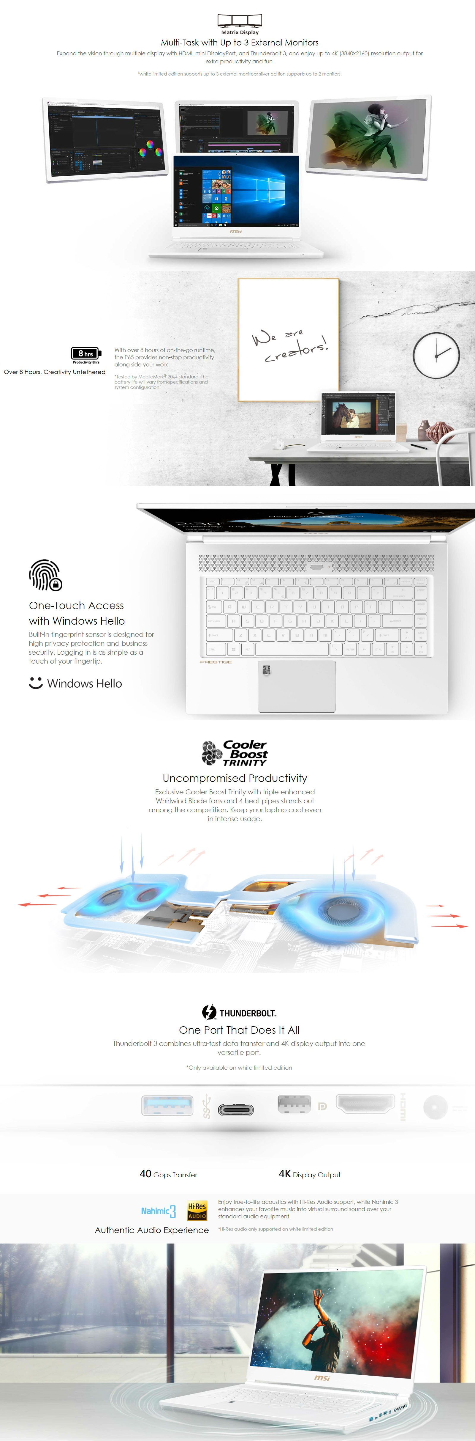 MSI P65 Creator 15.6in FHD 144Hz i7 8750H GTX 1070 512GB SSD 16GB RAM W10H Gaming Laptop - SIlver (P65 Creator 8RF-455AU)