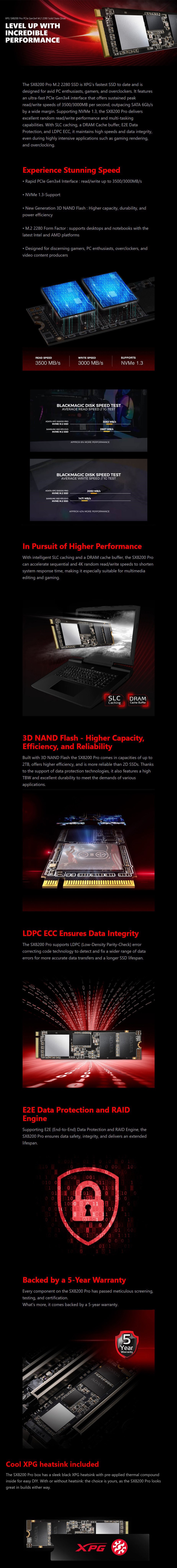 ADATA XPG SX8200 Pro 1TB PCIe Gen3 M.2 2280 NVMe SSD (ASX8200PNP-1TT-C)