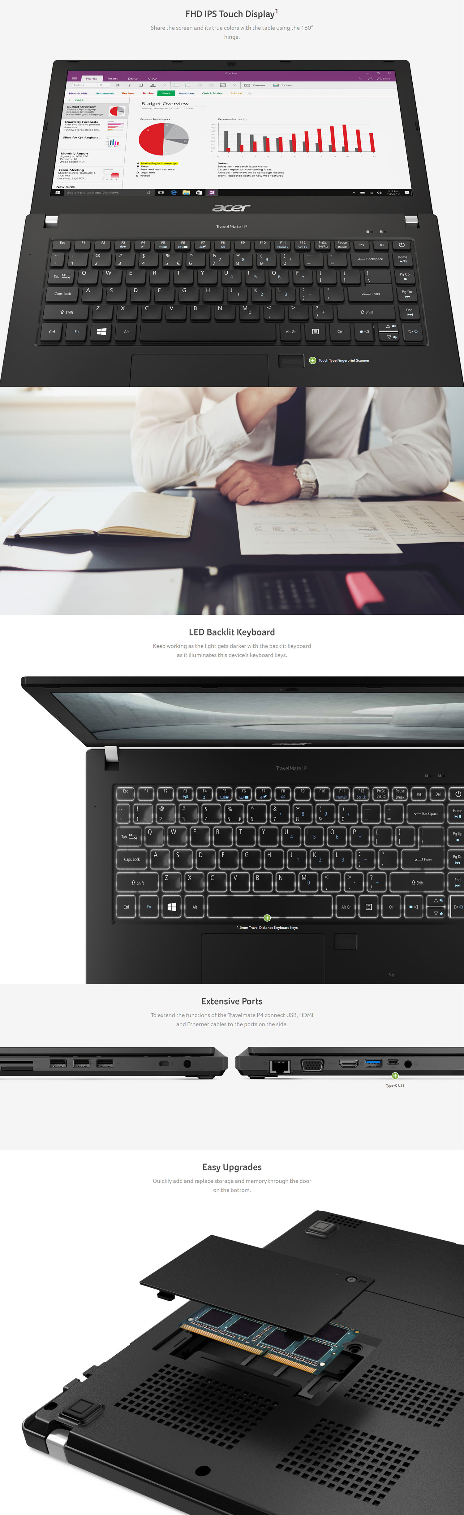 Acer TravelMate 14in HD i5 7200U 256GB SSD + 500GB HDD 8GB RAM W10P Laptop (P449-G2-M-53SU)