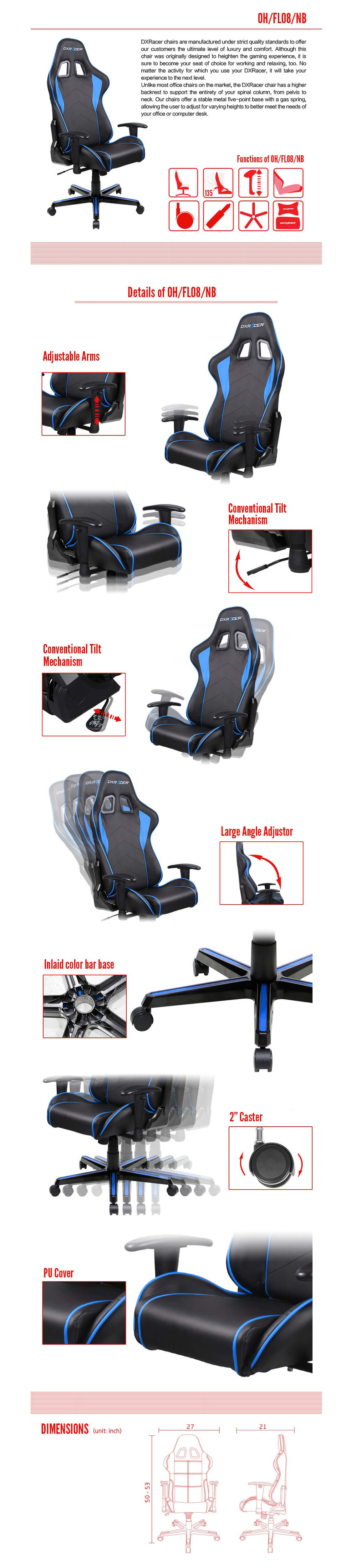 DXRacer Formula FL08 Gaming Chair Black - Blue