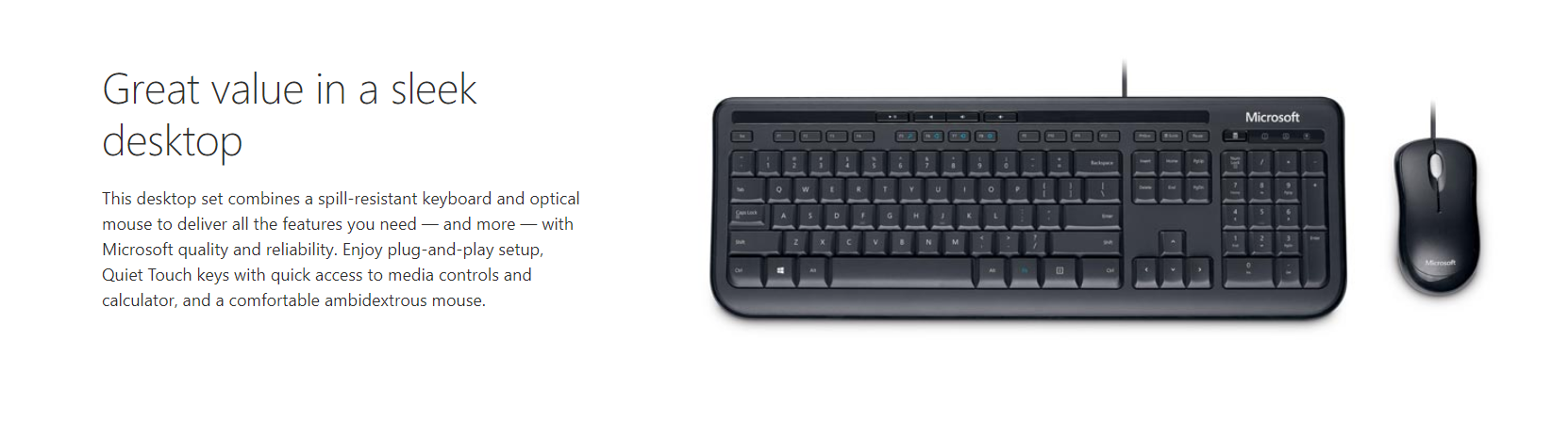 Microsoft Wired Desktop 600 White USB Keyboard Mouse Combo