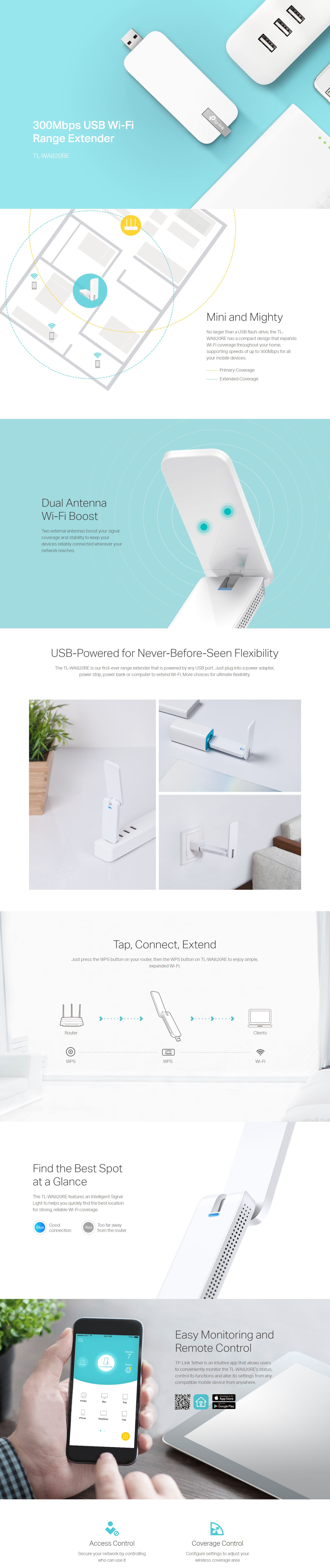 TP-Link 300Mbps USB Wi-Fi Range Extender (TL-WA820RE)