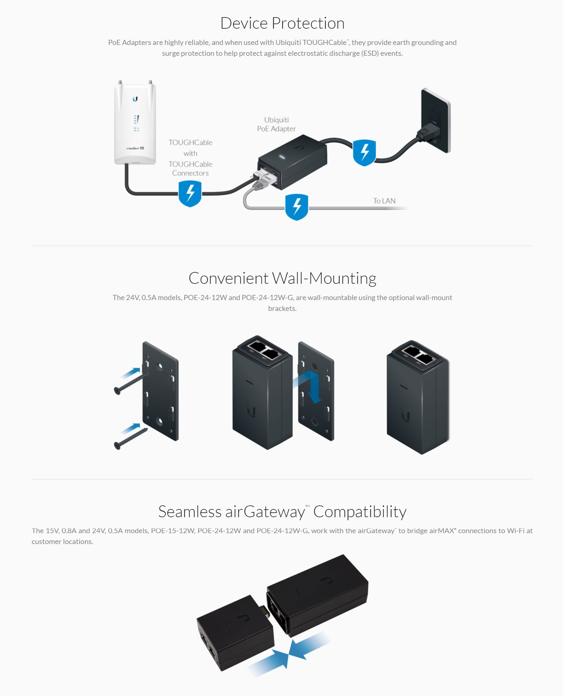 Ubiquiti Gigabit 24VDC 12W 0.5A POE Injector (POE-24-12W-G)