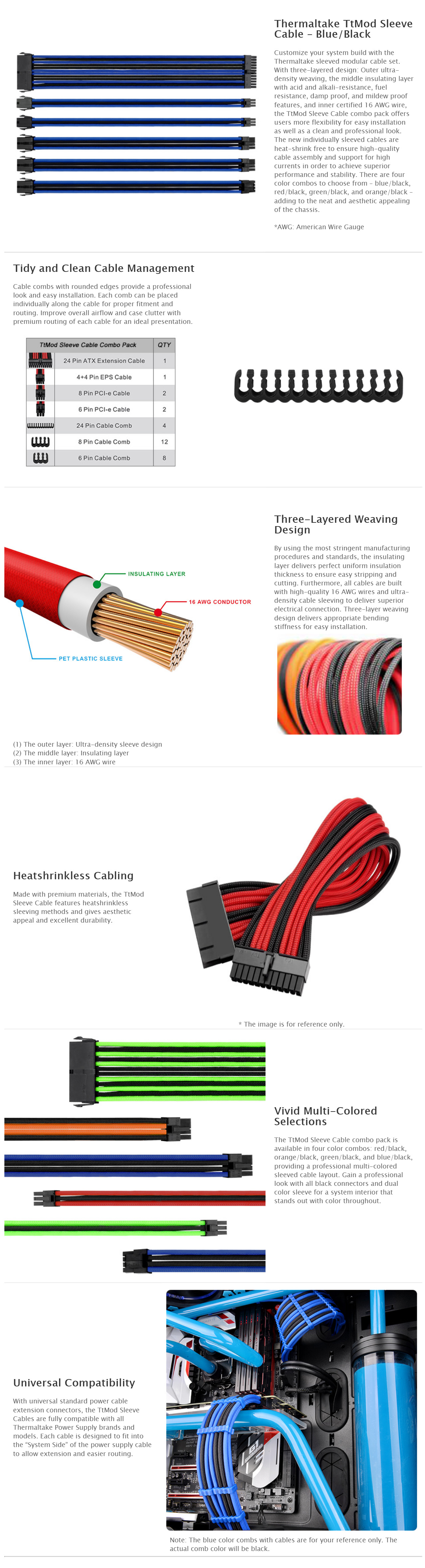 Thermaltake TTMod Sleeved Extension Cable Kit - Blue and Black (AC-035-CN1NAN-A1)