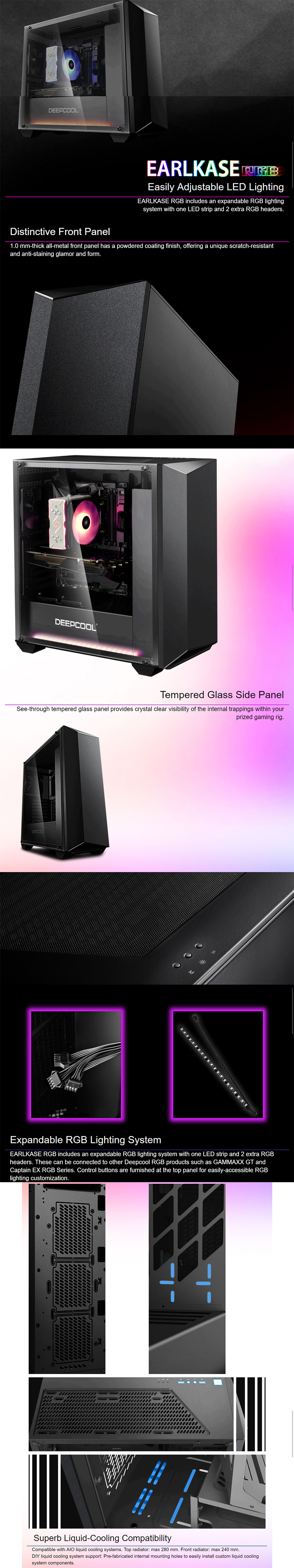 Deepcool Earlkase V2 RGB Tempered Glass Mid Tower ATX Case - Black (DP-ATX-ERLKBK-GLSRGBV2)