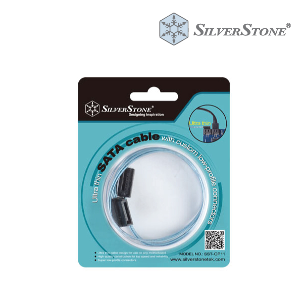 SilverStone Black & Blue 30cm Slim SATA Cable Low Profile Connectors, SST-CP11