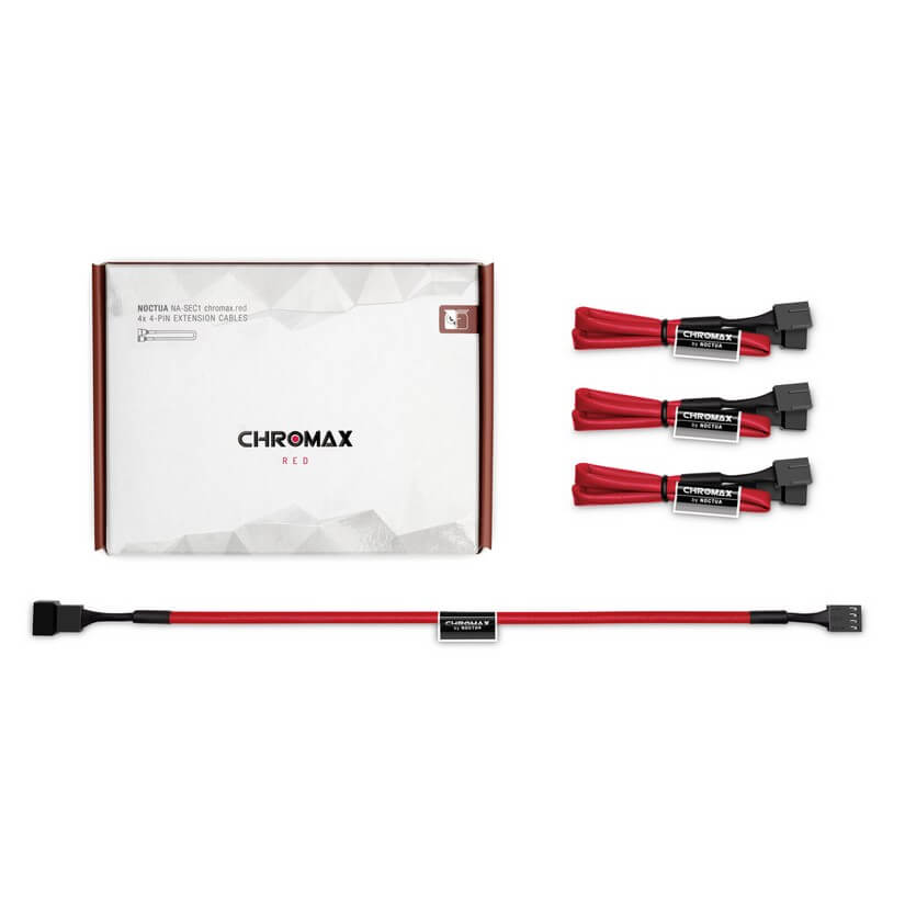 Noctua 30cm 4Pin PWM Power Extension Cables 4 Pack - Chromax Red (NA-SEC1-RED)