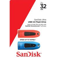 Sandisk 32GB CZ48 Ultra USB 3.0 Flash Drive - 2pk Blue and Red