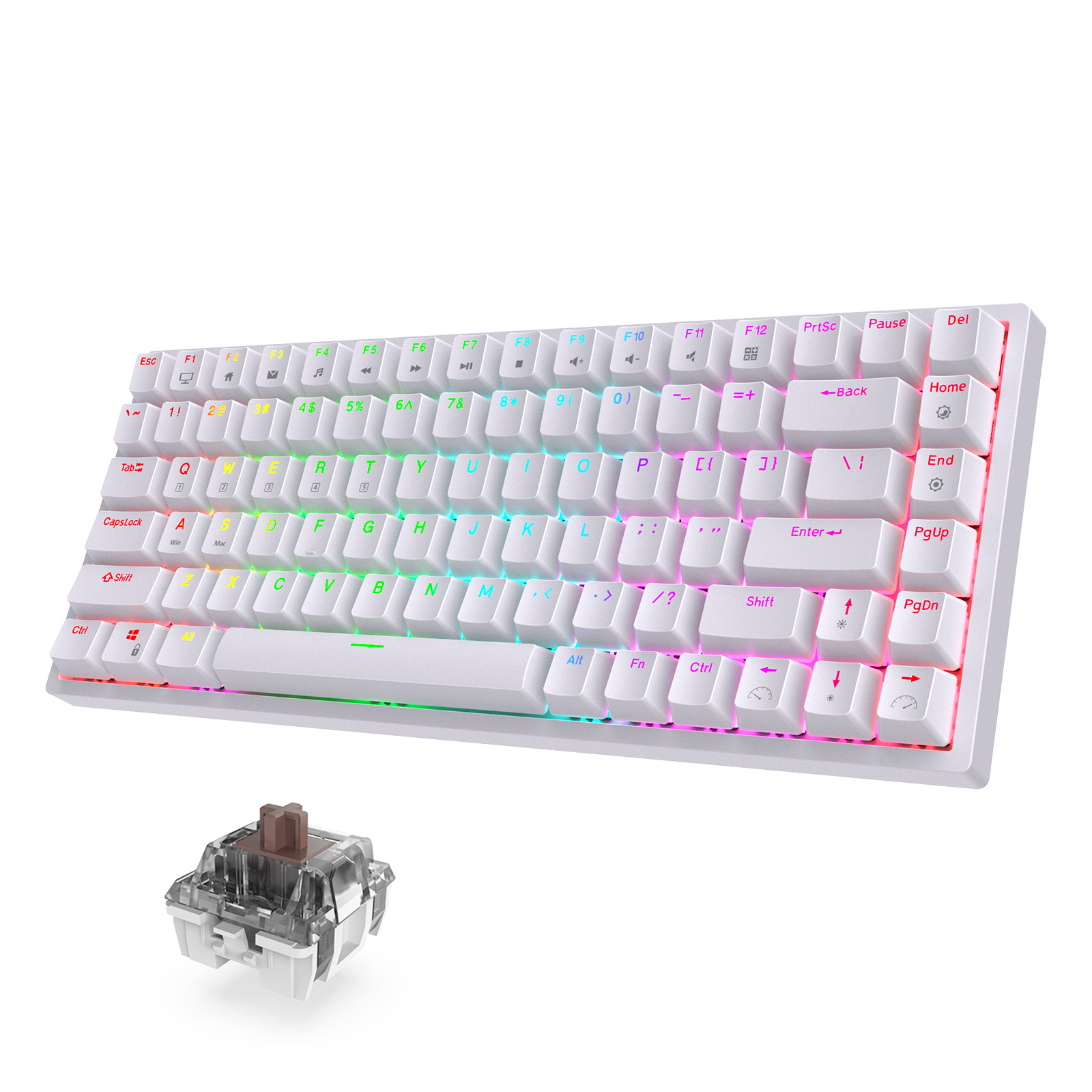 RK ROYAL KLUDGE RK84 Wireless Bluetooth/2.4Ghz 75% RGB Mechanical Gaming Keyboard,Brown Switch