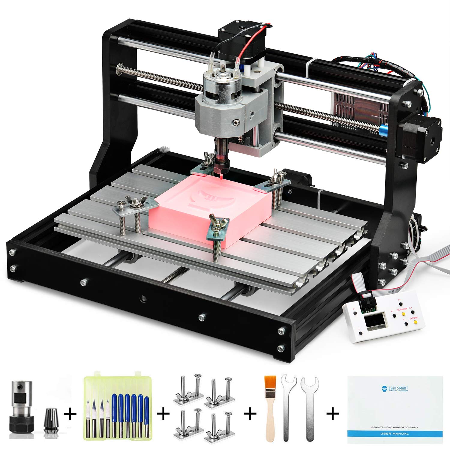 Genmitsu CNC 3018-PRO Router Kit GRBL Control 3 Axis Plastic Acrylic PCB PVC Wood Carving Milling Engraving Machine, XYZ Working Area 300x180x45mm