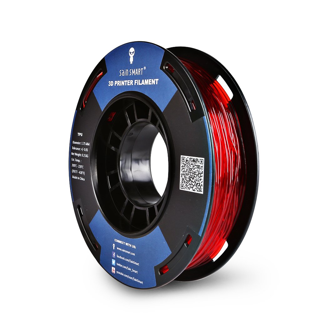 SainSmart - TPU-RED-0.25KG1.75 SAINSMART 1.75mm 250g Flexible TPU 3D Printing Filament, Dimensional Accuracy +/- 0.05 mm (Red)