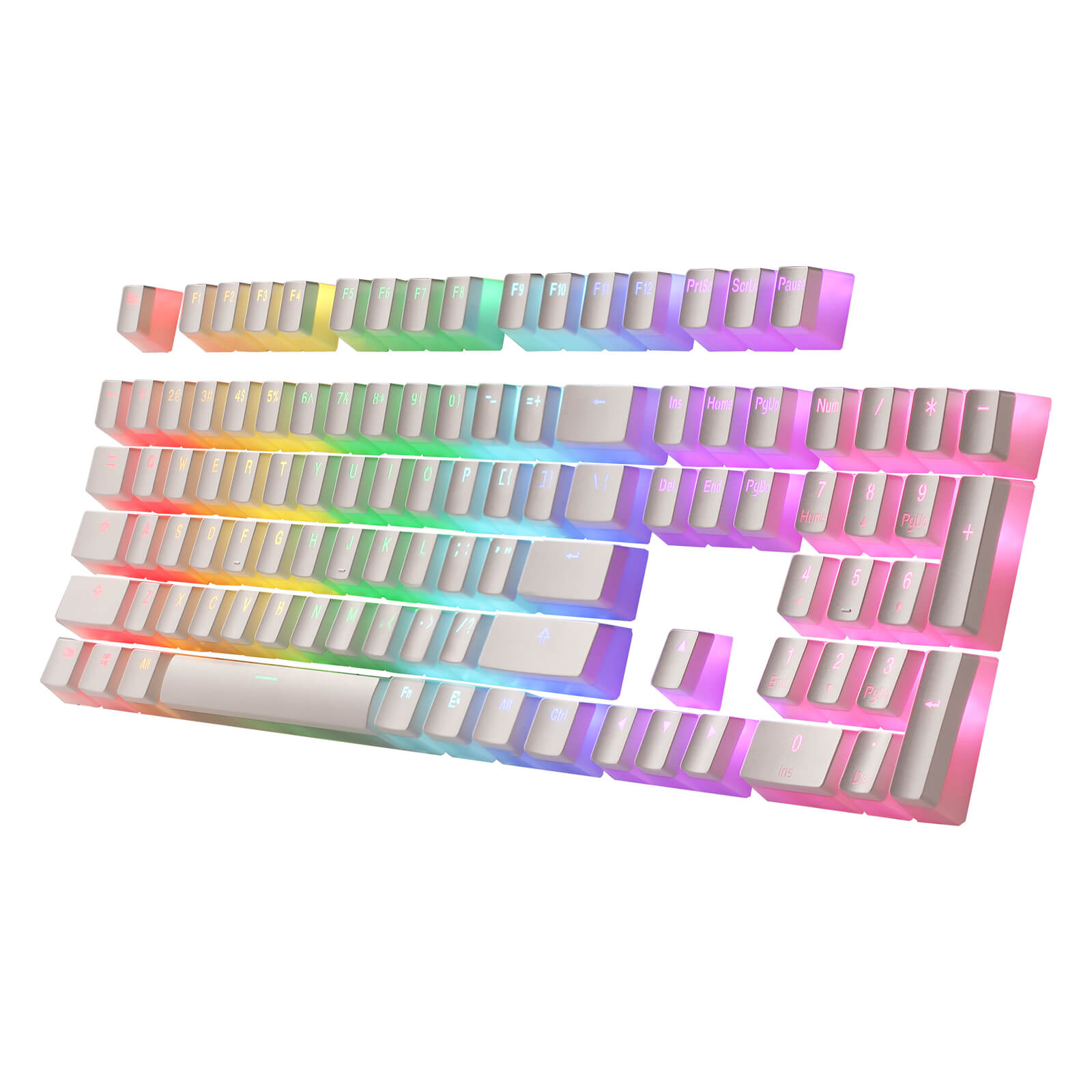 Redragon A130 White 104 Keys Doubleshot Pudding PBT Keycaps Set w/Translucent Layer for Mechanical Keyboard, OEM Profile, English (US) ANSI Layout