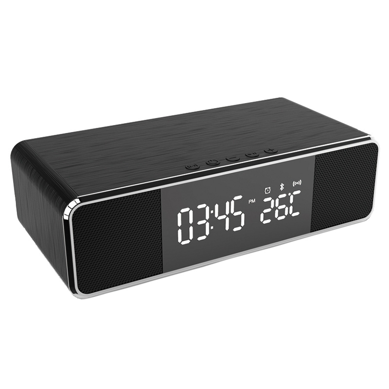 3 in 1 15W Wireless Mobile Charger with Clock and Bluetooth Speaker - Black (CH-Wireless-YC-806B)