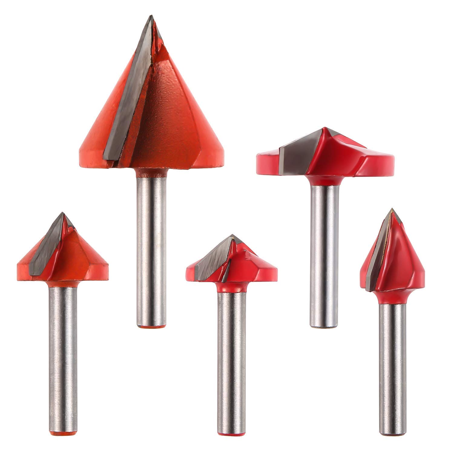 Genmitsu 5PCS V-Groove Router Bits Set, 6mm Shank, 3D V Shape Milling Wood Cutter Knife CNC Engraving Router Bit, VG05A