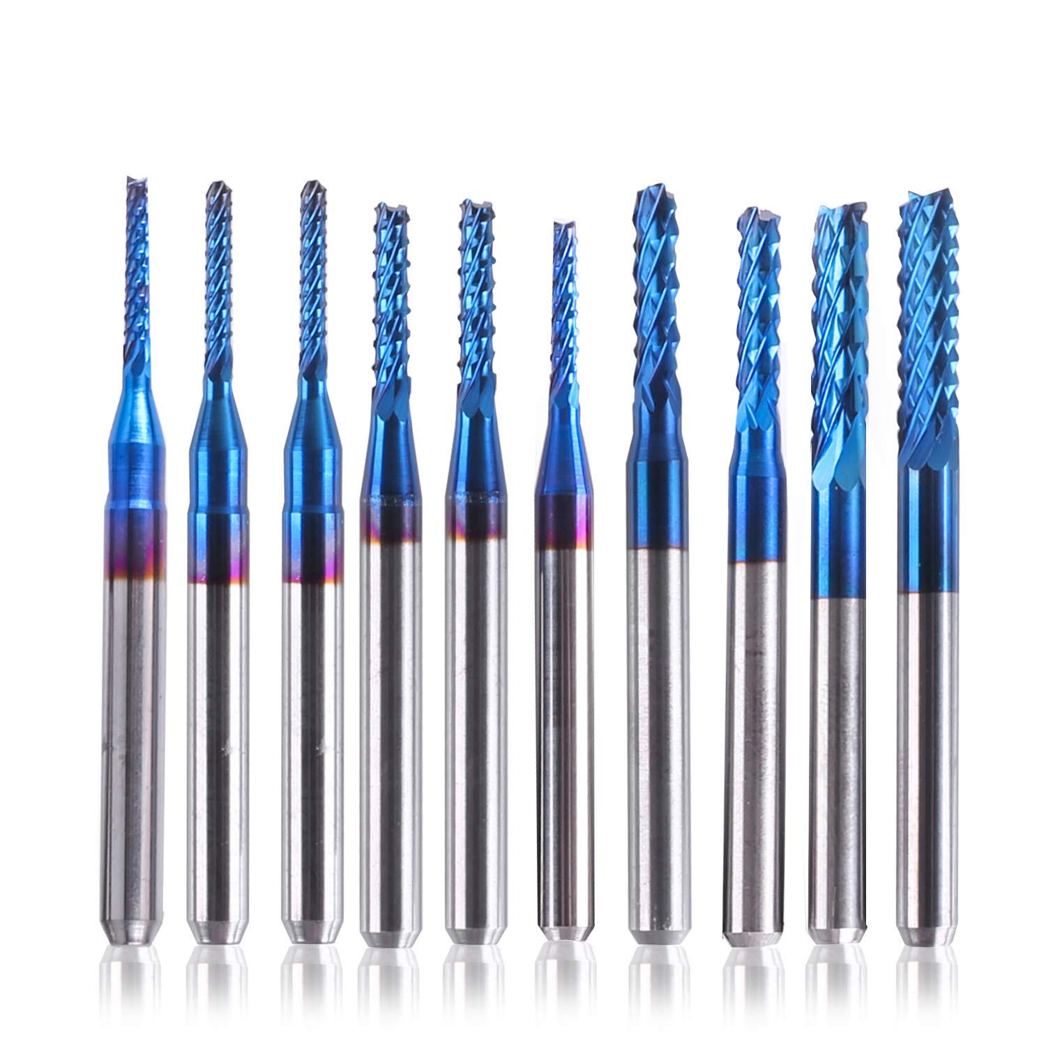 SainSmart Genmitsu 10Pcs Nano Blue Coat End Mill CNC Router Bits, 1.5-3.175mm, 1/8" Shank