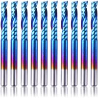 SainSmart Genmitsu 10Pcs Nano Blue Coat Flat Nose End Mill CNC Router Bits, 1/8" Shank Spiral Upcut Single 1 Flute End Mill Set (3.175 x 17 x 38mm)