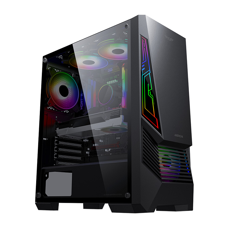 Armaggeddon Aero III Black Tempered Glass Panel ATX Gaming Case (Aero III Black)