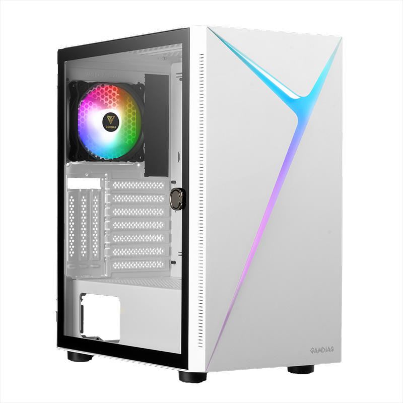 Gamdias Argus E4 Elite White Tempered Glass ARGB Strip Sync Mid Tower Gaming ATX Case NO PSU