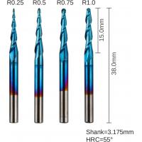 Genmitsu 4pcs 2-Flute Tapered Ball Nose End Mills Tungsten Carbide Cutter with Nano Blue Coat, R0.25-1.0, 1/8” Shank, TB04A