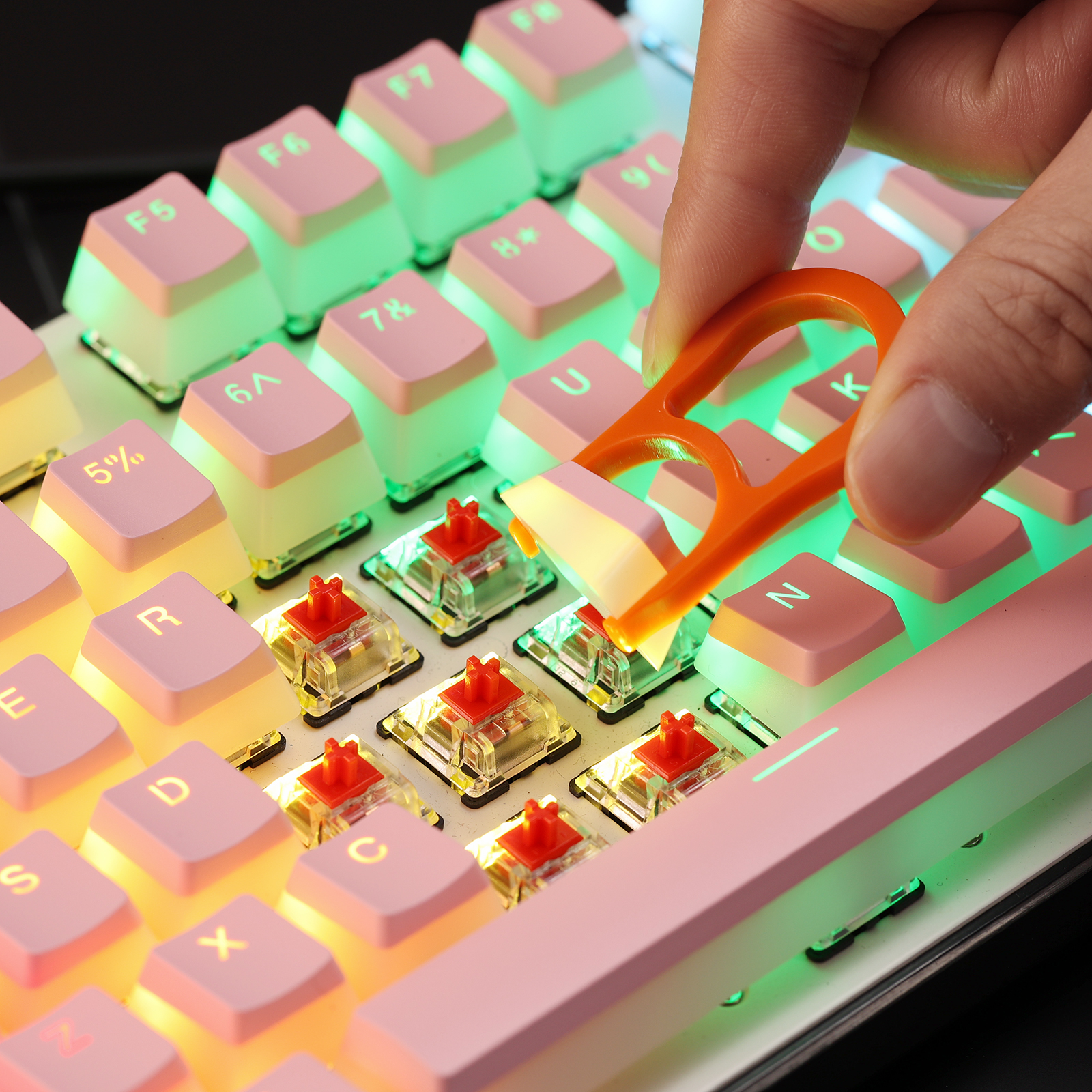 LTC LavaCaps PBT Double Shot 108 Pudding Keycaps Set, Translucent OEM Profile for ANSI US Layout 61/87 TKL/104/108 Keys Mechanical Keyboard, Pink