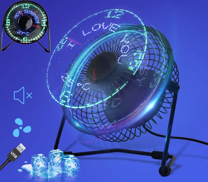 LED Desk Fan Programmable USB LED Fan Mini Quiet Fan with Clock Temperature Display 360° Rotation Portable Fan for Home Office Durable Metal Design