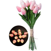 Artificial Flower Faux Tulip with LED Light 12 pcs Real Touch PU Flower Fake Bouquet for Wedding Party Home Office Decor Birthday etc Festival's Gift