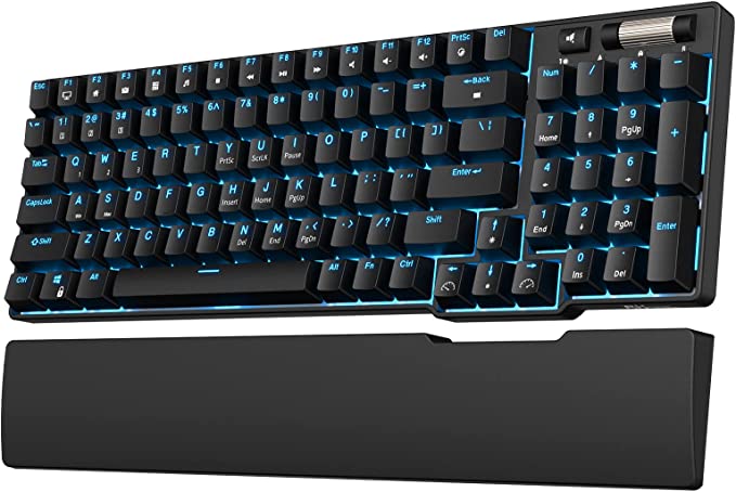 RK ROYAL KLUDGE RK96 90% 96 Keys BT5.0/2.4G/USB-C Hot Swappable Wireless Mechanical Keyboard with Magnetic Wrist Rest, Blue Backlight, Blue Switch