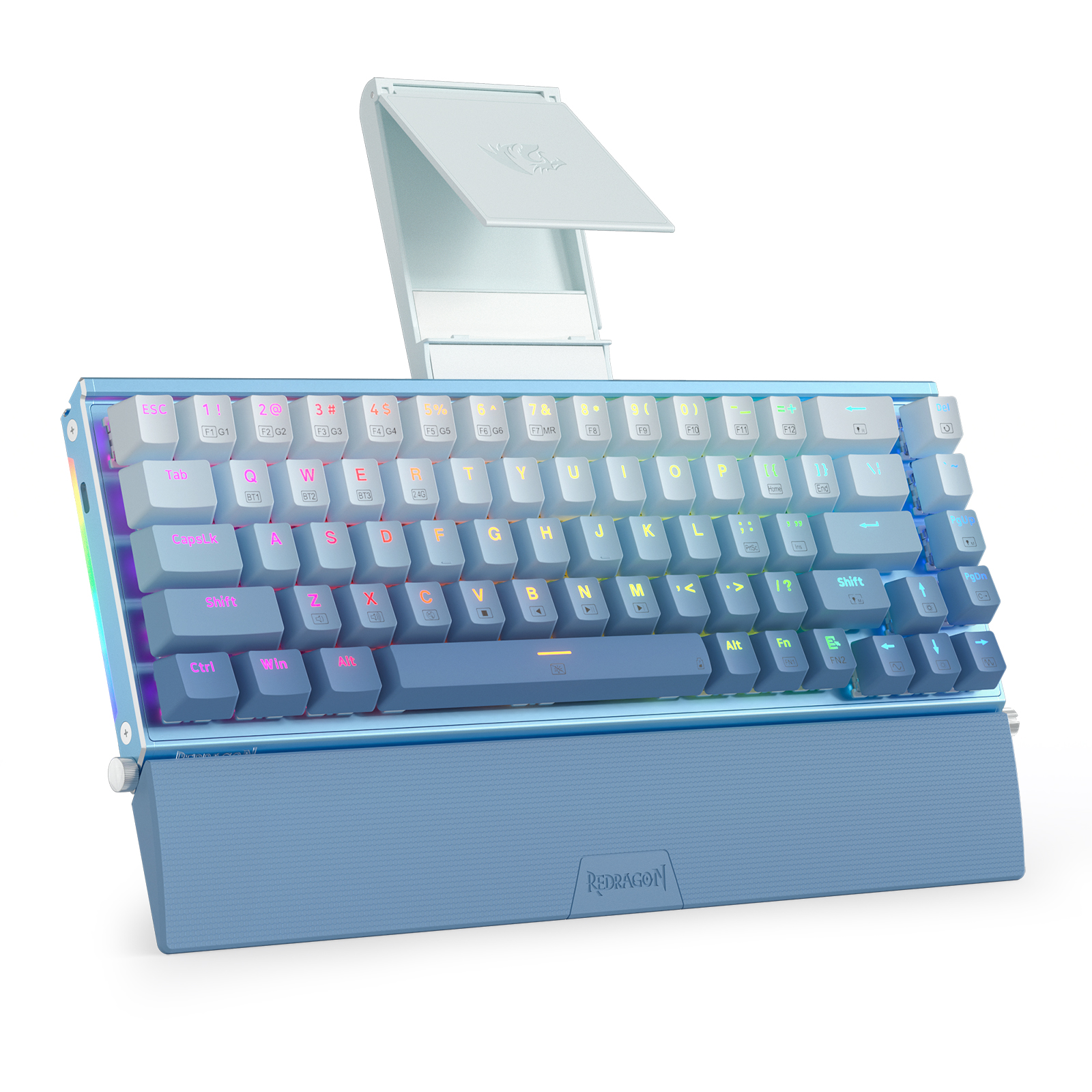 Redragon K641 PRO 65% Aluminum RGB Mechanical Keyboard w/ Sound Absorbing Foam, 3-Mode, Detachable Wrist Rest, Upgraded Hot-Swap Socket,Gradient Blue